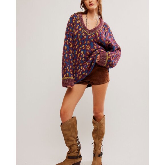 FREE PEOPLE Little Animal Pullover / Blue Fig Combo - Picture 2 of 6